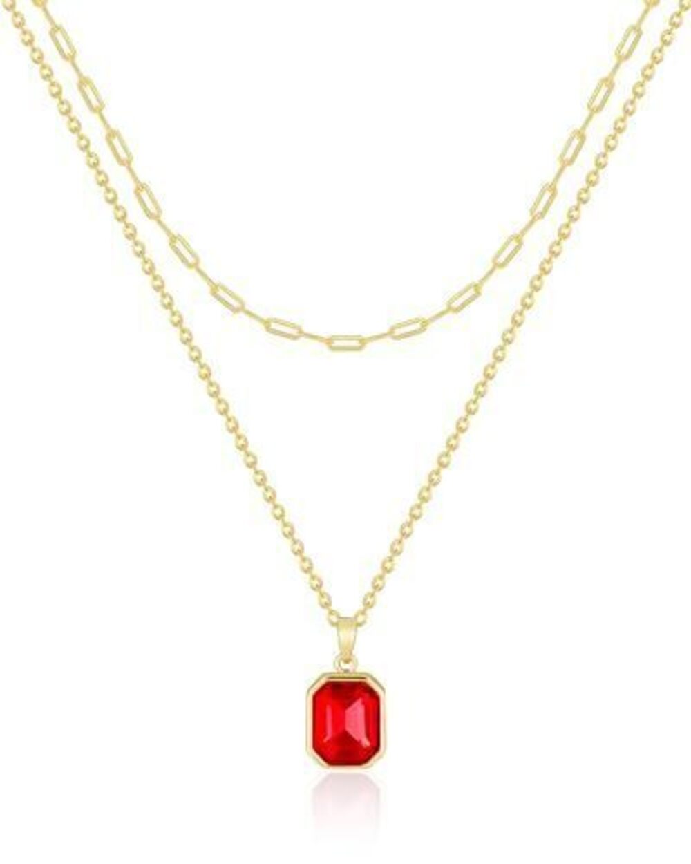 3043 Gold Layered Necklaces , 18k Gold Plated Crystal Necklace Paperclip